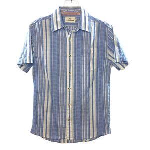 The Normal Brand S Freshwater Short Sleeve Button Up Shirt Light Blue Stripe